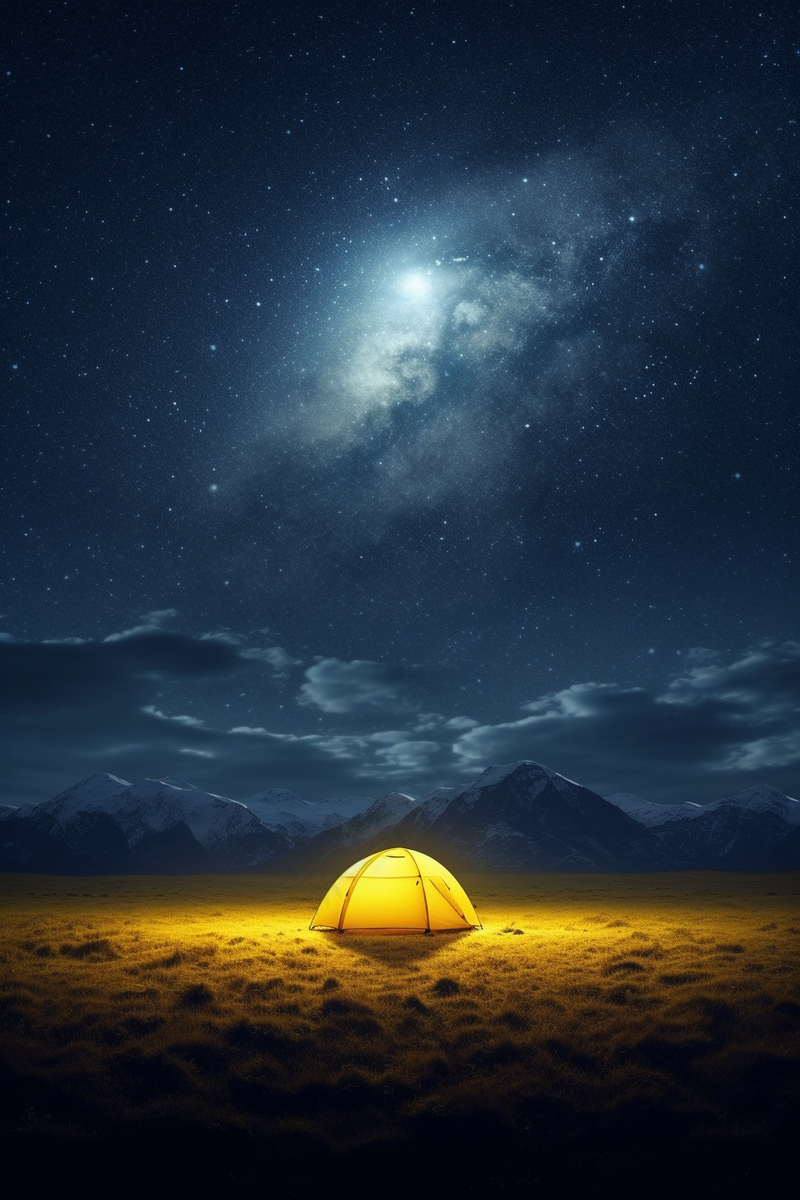 星空下的帐篷露营野外摄影图 