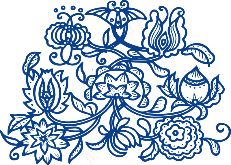 古代青花瓷图案花纹中国风图案祥云纹理传统图腾PNG免扣素材