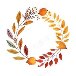 枫叶落叶树叶简约秋天圆形边框水彩画插画免抠
