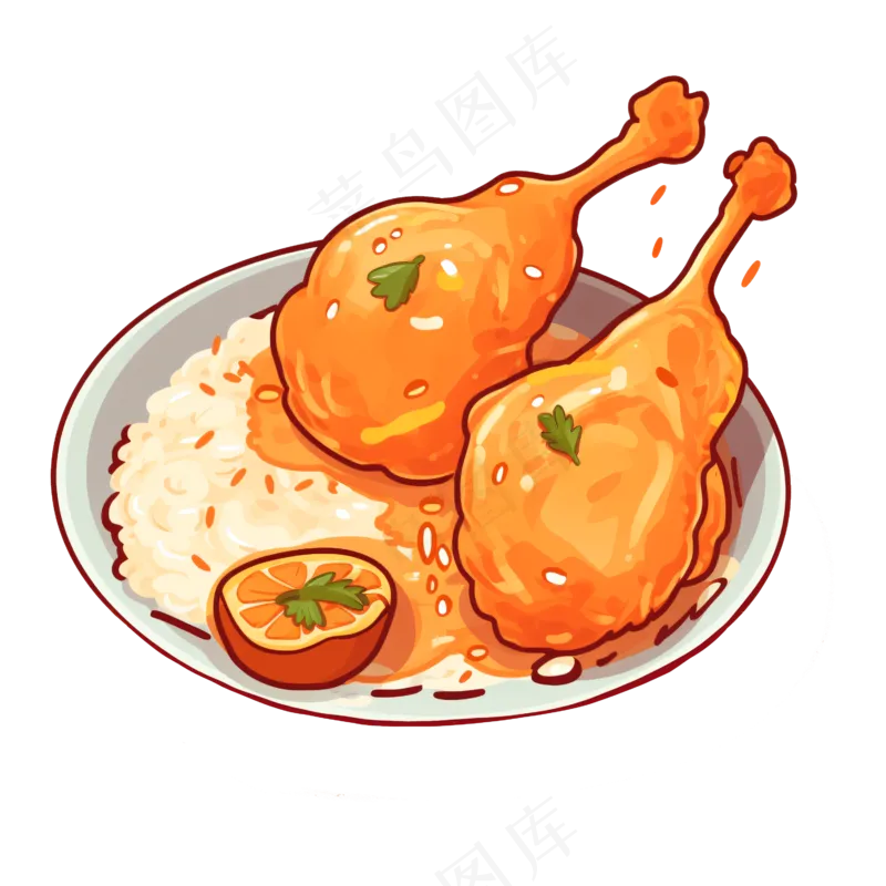 卡通手绘鸡腿饭线条插画矢量装饰元素psd模版下载
