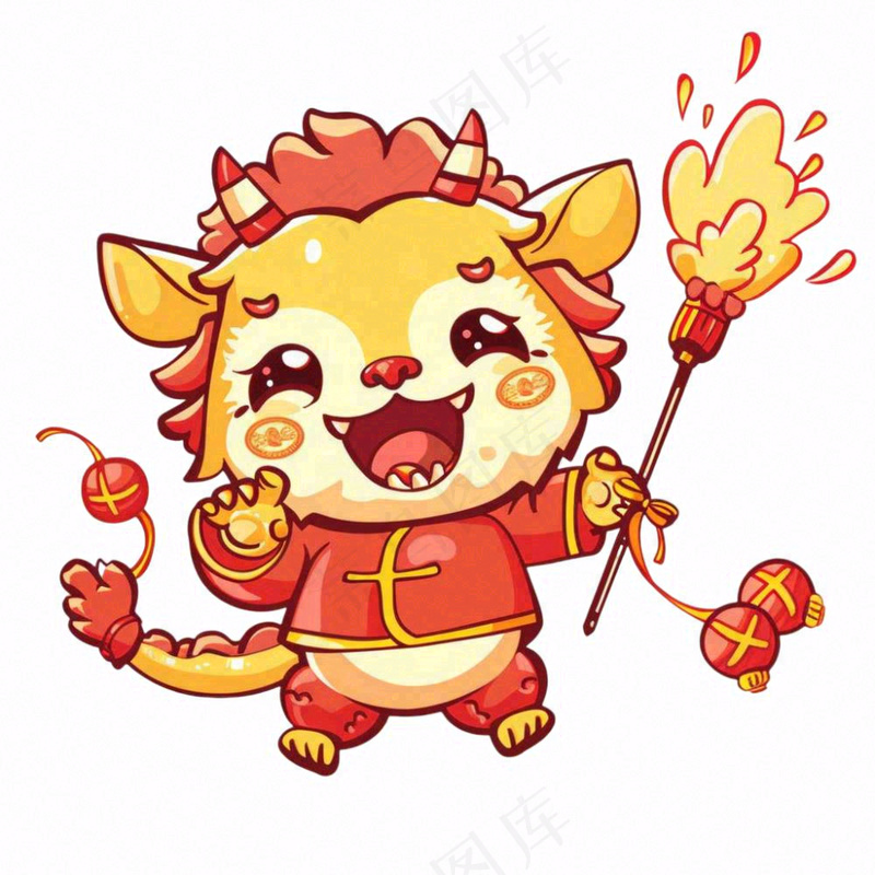 新年吉祥物龙年十二生肖动物卡通插画免抠(1024x1024)