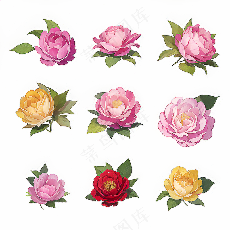 红色黄色粉色玫瑰花免抠素材128