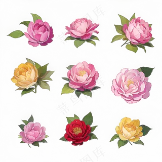 红色黄色粉色玫瑰花免抠素材128