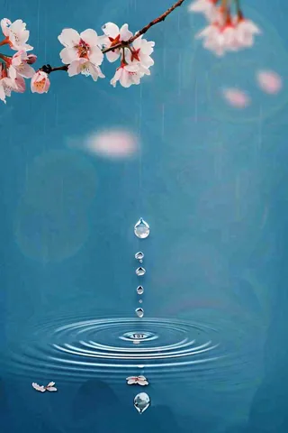 春天梅雨时节雨滴飘落在梅花滴落在水面上泛起涟漪雨水谷雨寒露摄影图