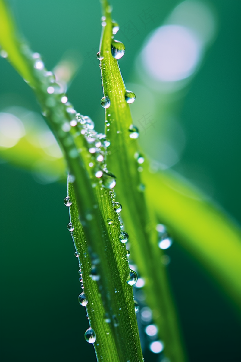 春天绿植绿叶挂着露珠水滴谷雨摄影图(2688x4032)