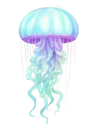 水母海洋海鲜蓝紫色梦幻卡通插画免抠
