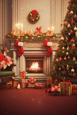 室内圣诞树装饰背景