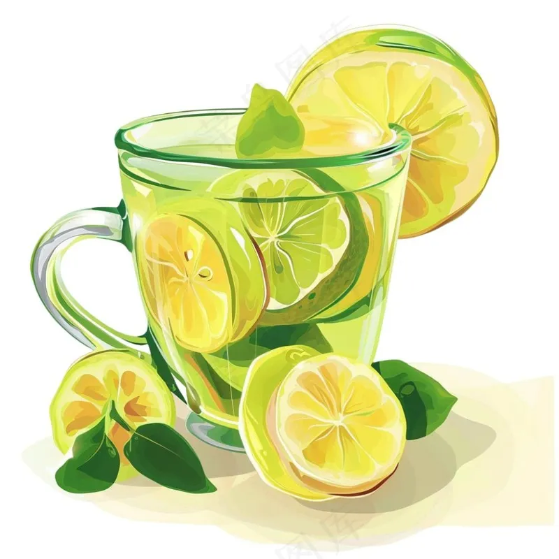 青柠檬茶果汁汽水饮料卡通插画免抠(1024x1024)
