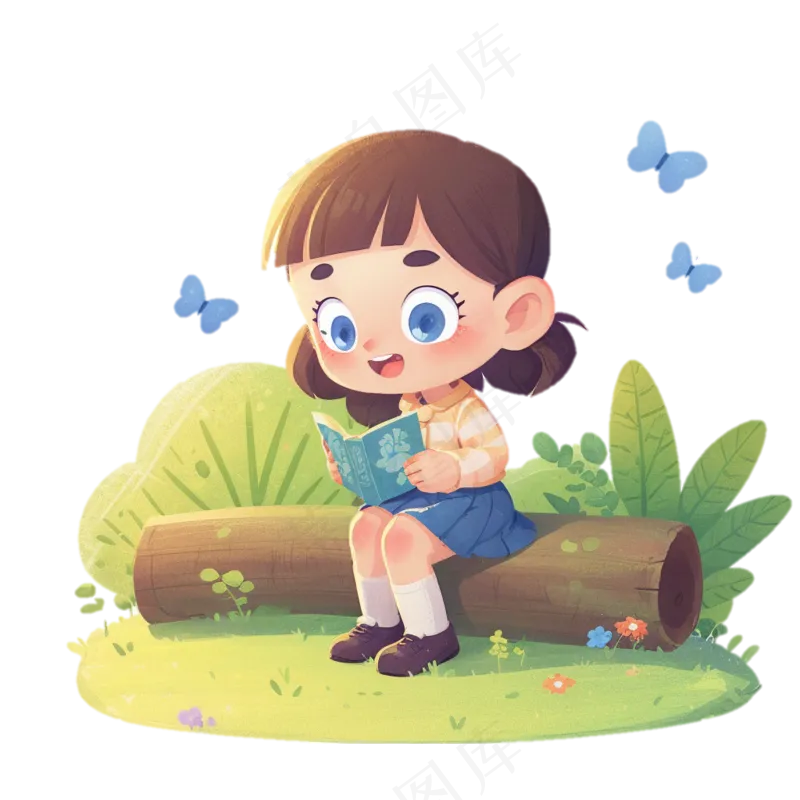 六一儿童节 小女孩读书 免抠透明底 (2)