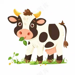 奶牛牛吃草动物牲畜卡通插画免抠