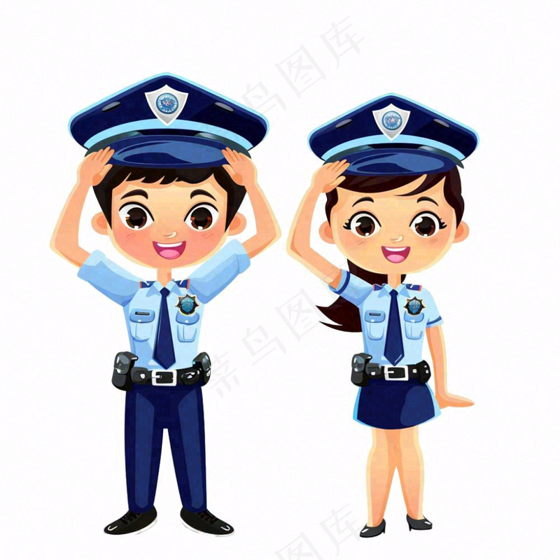 警察敬礼公职人员卡通人物插画免抠(1024x1024)
