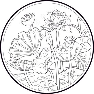 莲花圆形雕刻图