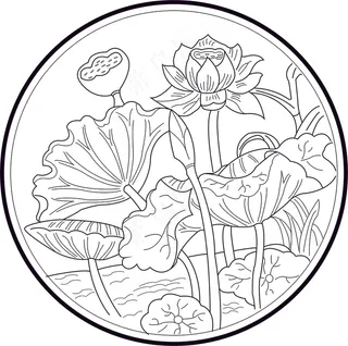 莲花圆形雕刻图