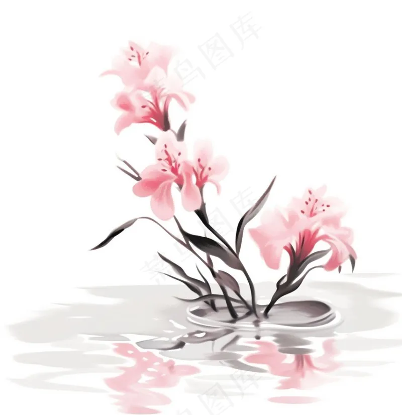 彩色手绘水墨风中国风兰花植物插画免抠(1024x1056)
