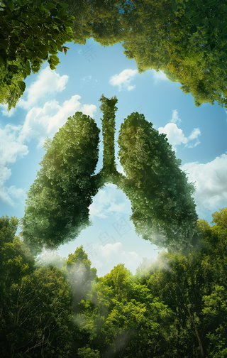 空气新鲜人类肺部森林创意图