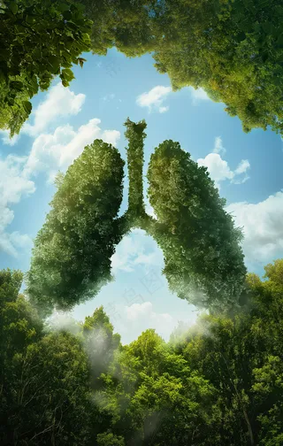 空气新鲜人类肺部森林创意图