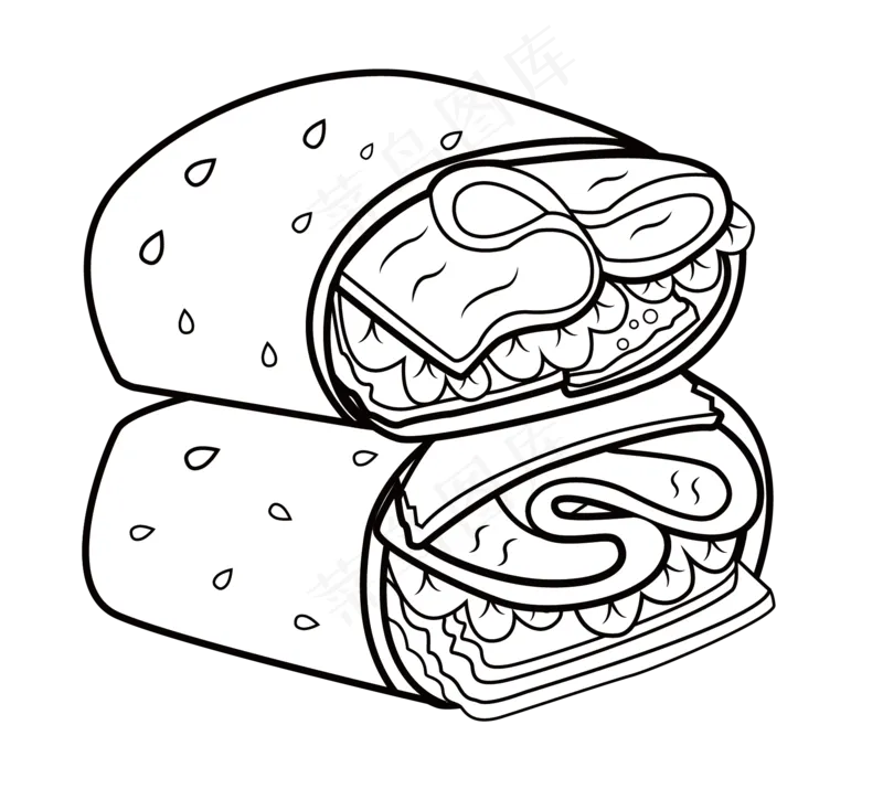 美食卷饼eps,Ai矢量文件黑白线稿免扣图eps,ai矢量模版下载