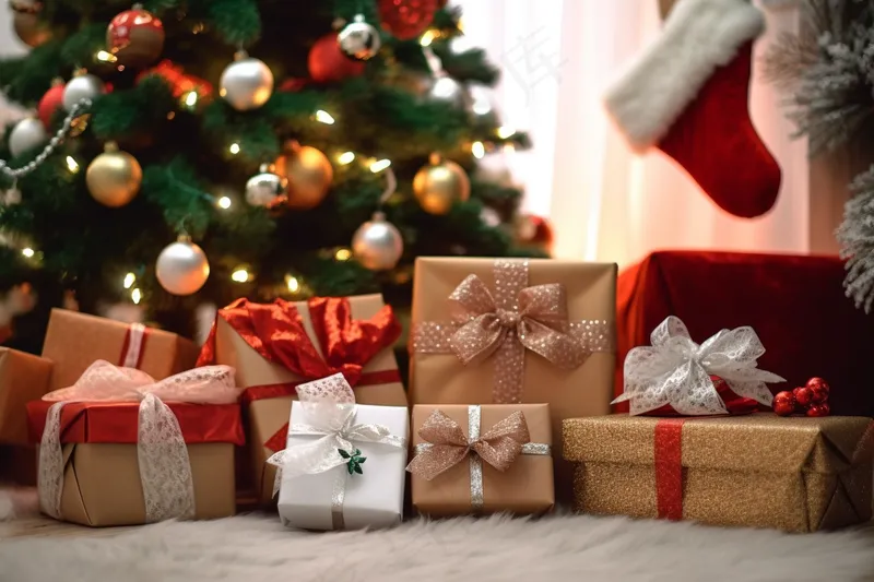 圣诞节礼物圣诞树装饰摄影图(4032x2688)