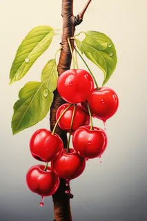 樱桃车厘子水果彩铅水彩插画插图背景 樱桃车厘子水果彩铅水彩插画插图背景