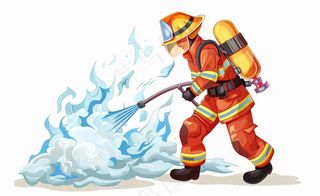 消防员灭火救火火焰劳动人物卡通插画免抠