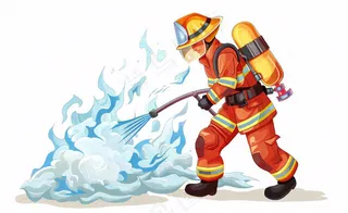 消防员灭火救火火焰劳动人物卡通插画免抠