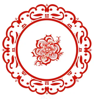 红色圆形边框窗花春节贴纸免抠
