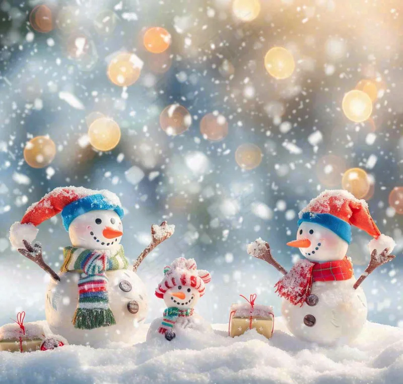 冬天雪地堆雪人唯美光圈温馨雪花飘零立冬冬至小雪大雪圣诞摄影图(1072x1024)