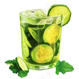 青柠檬茶果汁汽水饮料卡通插画免抠