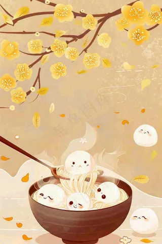 汤圆传统美食元宵佳节插画背景