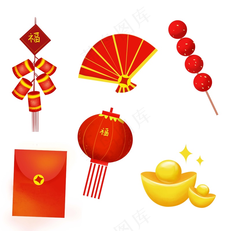 2024年红色新年元素矢量插画psd模版下载