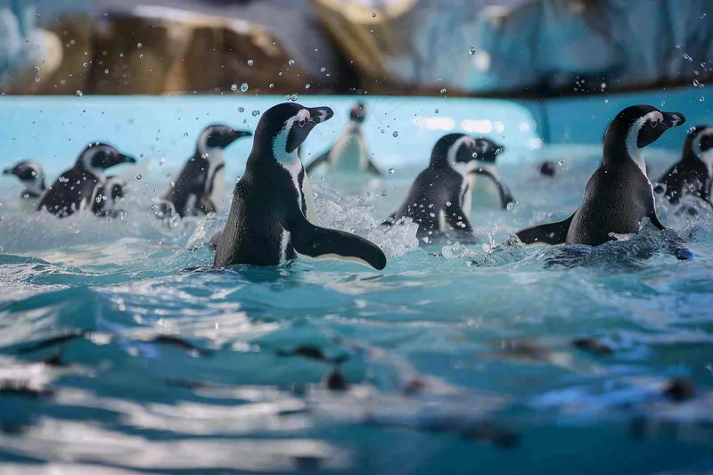 动物园海洋世界企鹅游泳池嬉水动物摄影图(4032x2688)
