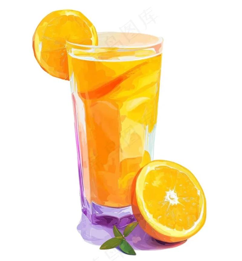 橙汁冰镇饮料水果茶卡通插画插图免抠(1024x1104)