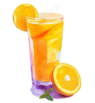橙汁冰镇饮料水果茶卡通插画插图免抠