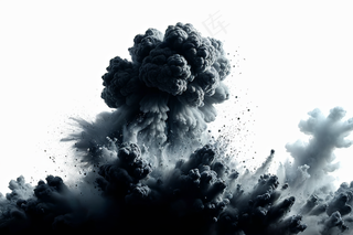 白色背景灰尘烟雾爆炸产生冲击波图片