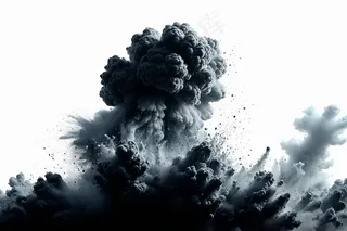 白色背景灰尘烟雾爆炸产生冲击波图片