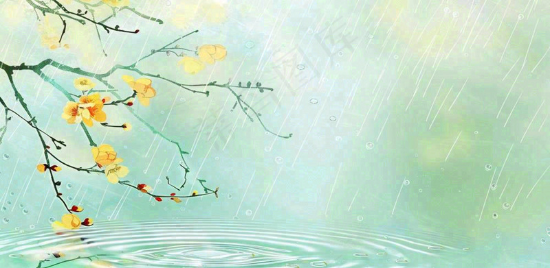 春天春暖花开梅雨季雨水谷雨黄花插画背景(1568x768)