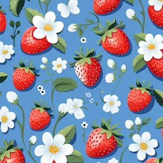 草莓花朵可爱卡通插图壁纸背景