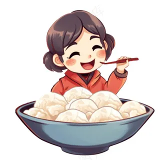 混沌饺子汤圆女孩可爱卡通插画免抠
