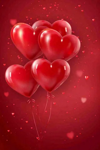 红色爱心气球红色背景浪漫七夕情人节背景
