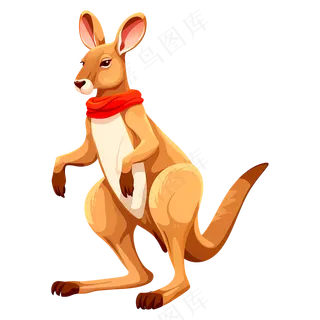 免抠系着红色围巾的袋鼠