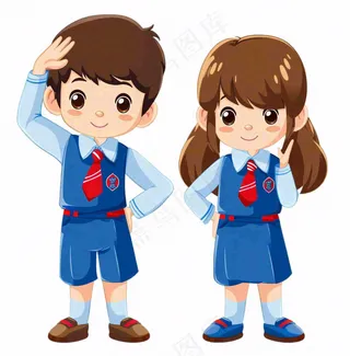 学生校服青少年卡通人物插画免抠