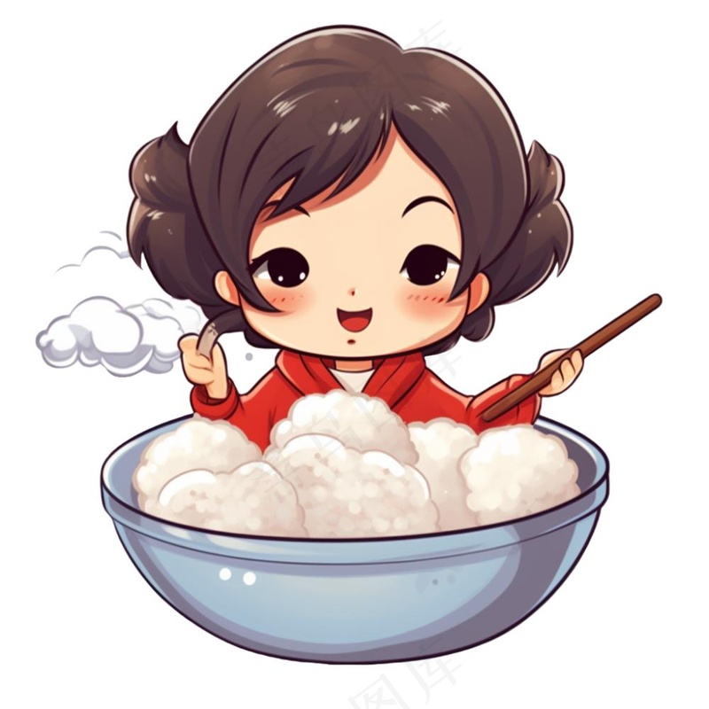混沌饺子汤圆女孩可爱卡通插画免抠(1024x1024)