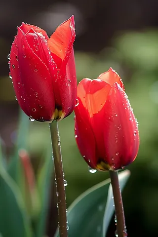 红色郁金香雨滴花朵摄影图