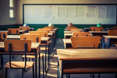 学校教室里的课桌书桌摄影图 学校教室里的课桌书桌摄影图