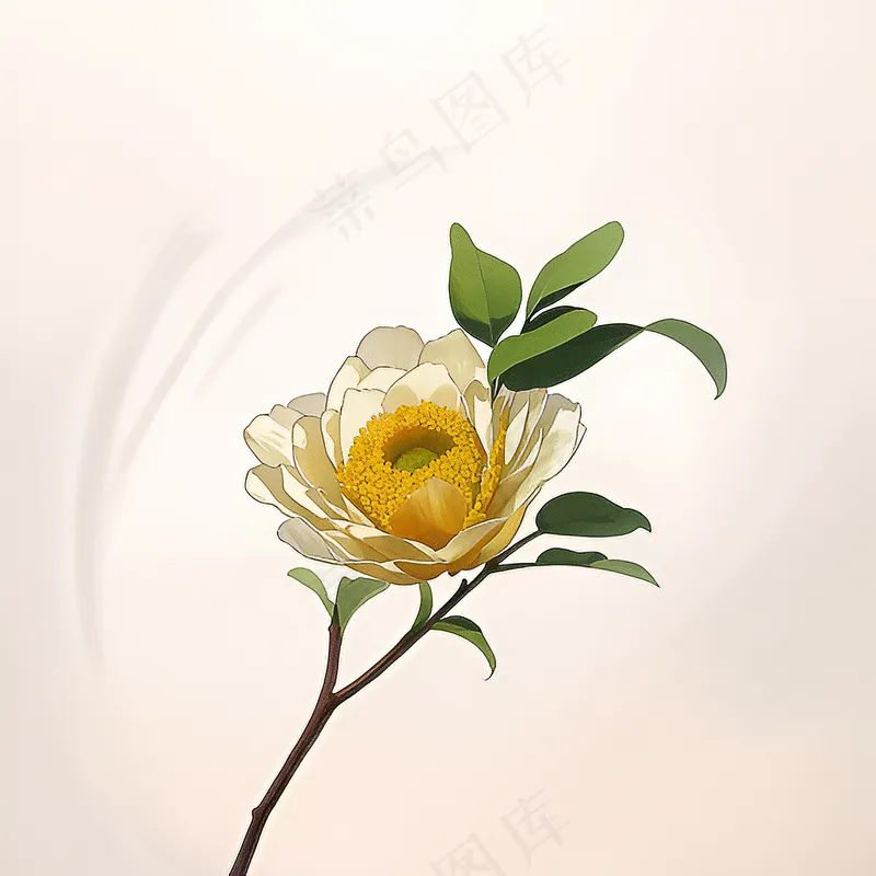 白色黄色手绘新中式风格花植物4