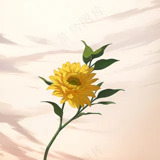 白色黄色手绘新中式风格花植物152