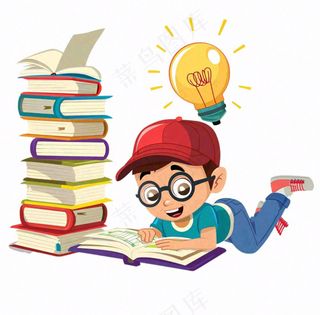 学习读书趴着看书的男孩思考脑洞灵感人物卡通插画免抠