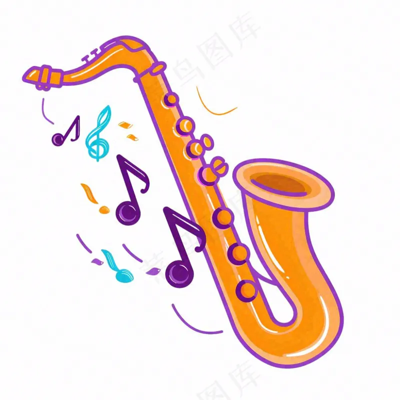 萨克斯乐器卡通插画免抠(1024x1024)