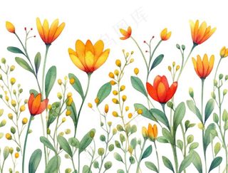 春季春天花草植物水彩鲜花花卉枝叶插画免抠