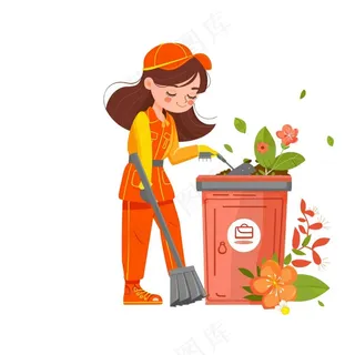 环卫工人劳动人民卡通插画免抠